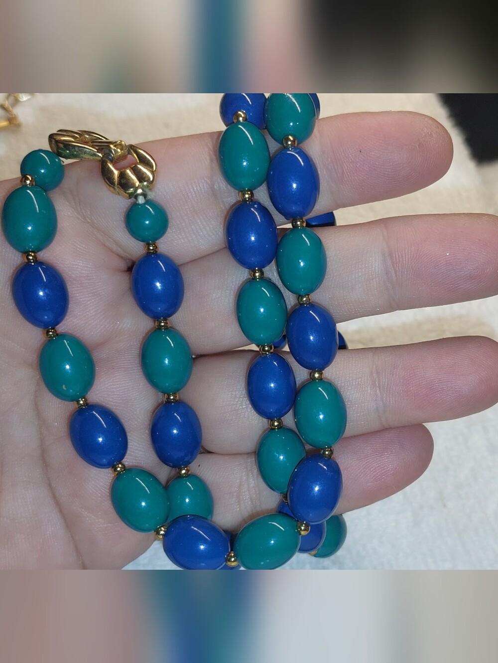Blue & Teal Beaded Necklace with Gold Accents